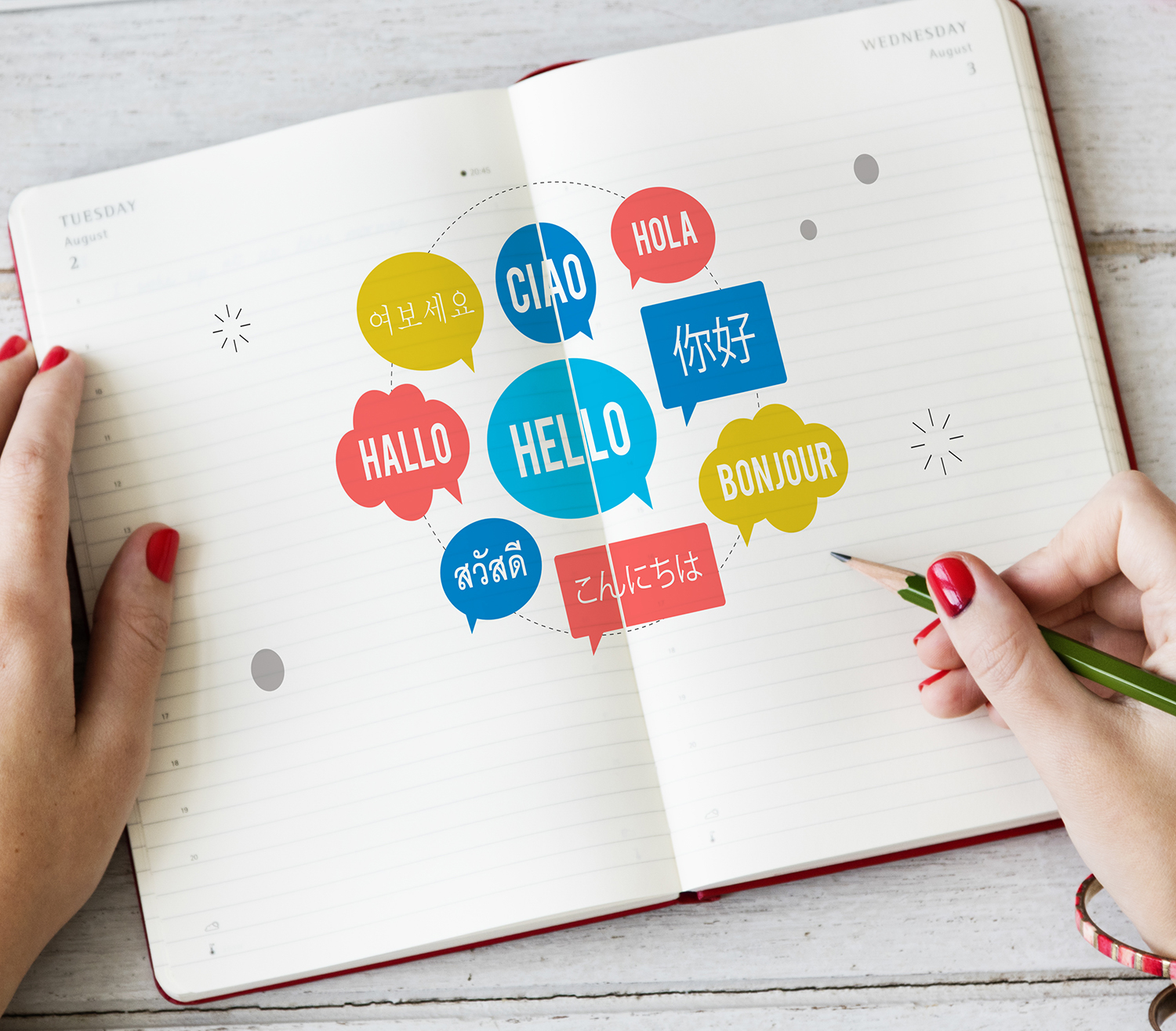 Different Language Speech Bubble Hello Concept